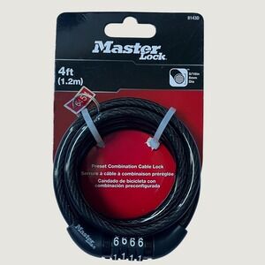 Master Lock 4 Ft Preset Combination Cable Lock 8mm Black Bike Security Lock New